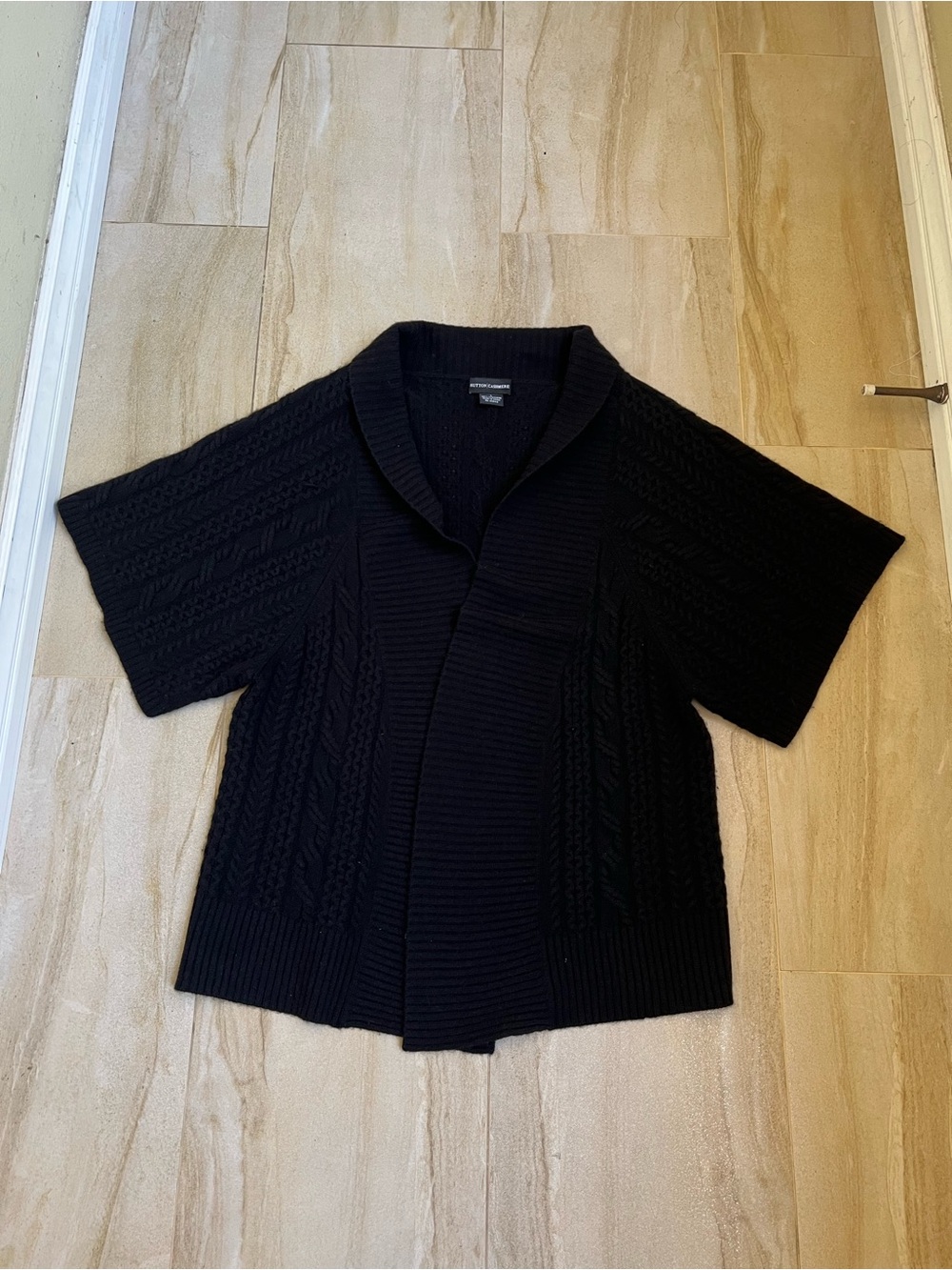 100% Cashmere Cable-Knit Short Sleeve Cardigan Sweater - Open Front